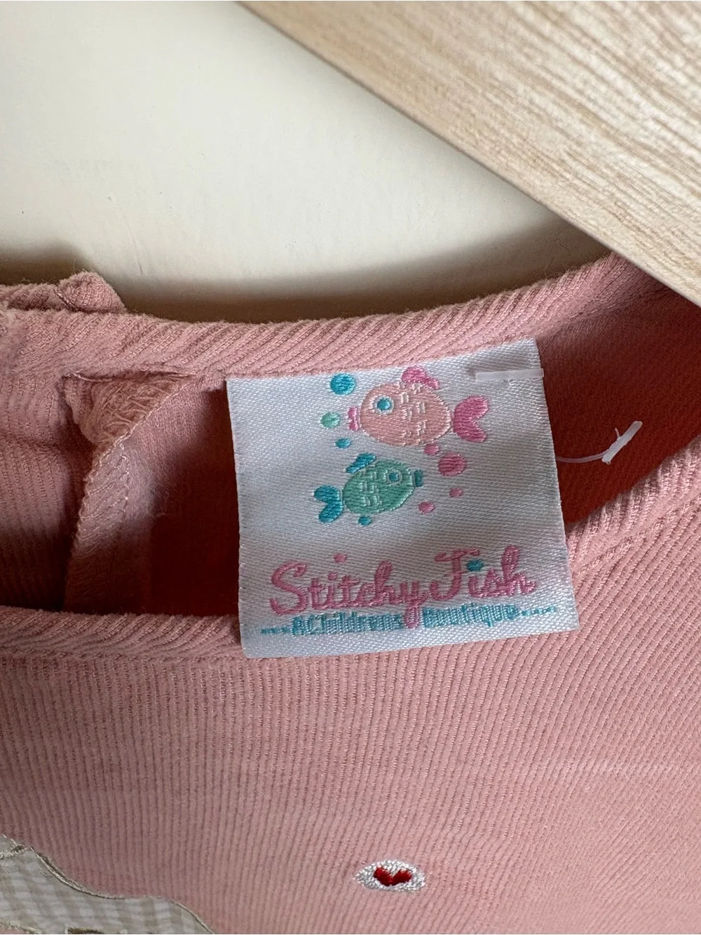 Stitchy Fish Girls Size 8 Pink Corduroy Dog Puppy Applique Dress Long Sleeve